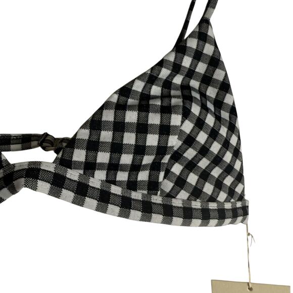 Mara Hoffman Astrid Black White Gingham Plaid Triangle Bikini Swim Top Size L - Picture 3 of 7